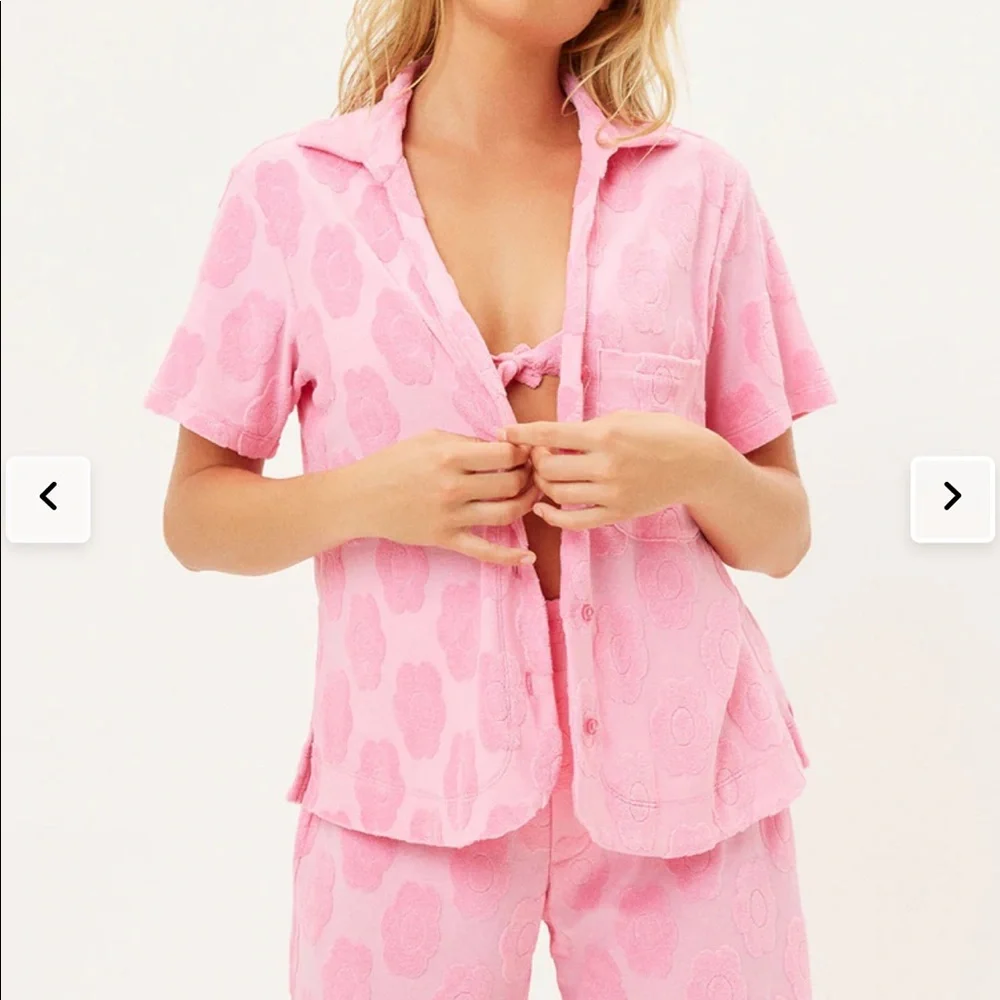Frankie's Bikinis Pink Floral Terry Shirt